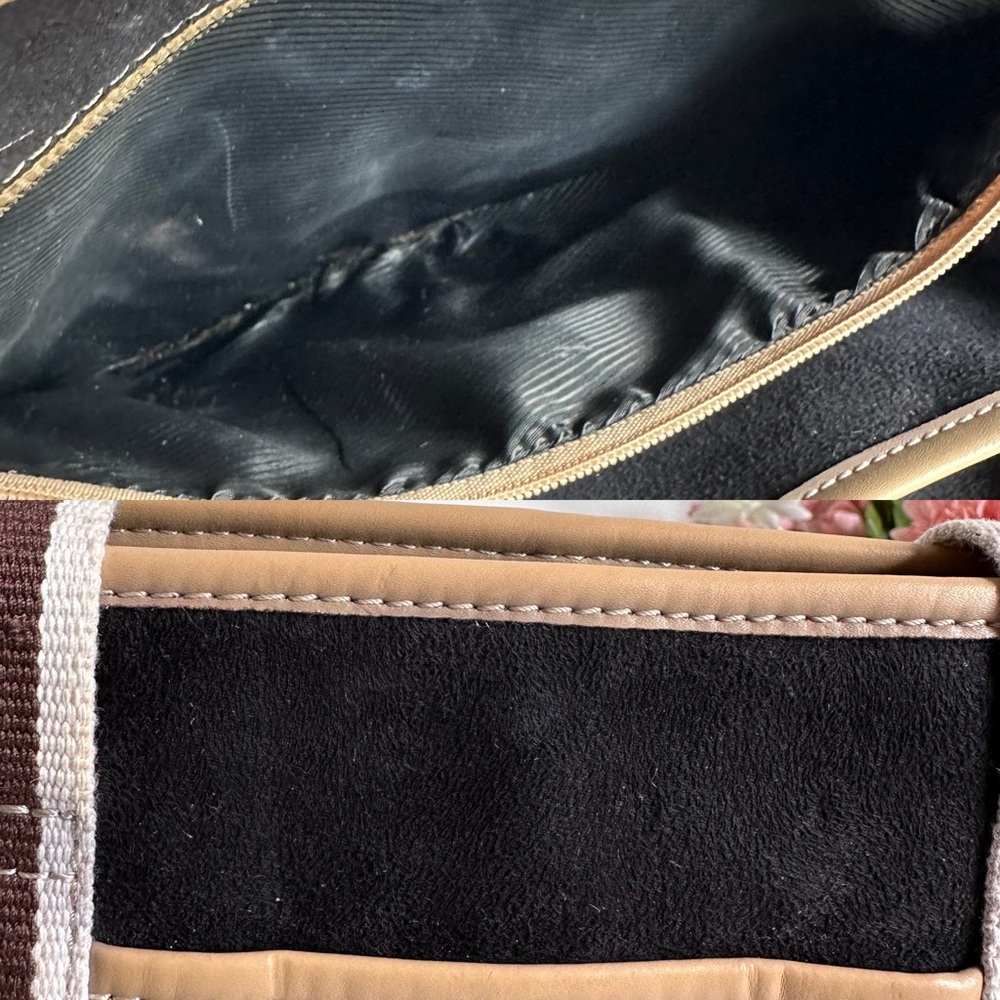 Vintage Coach Leatherware Hampton Mini Black Suede Tan Leather Shoulder Bag - Picture 15 of 16
